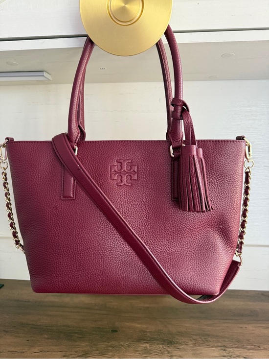 Tory Burch Handbags - Tory Burch Pebbled Leather Tote Bag - Wine